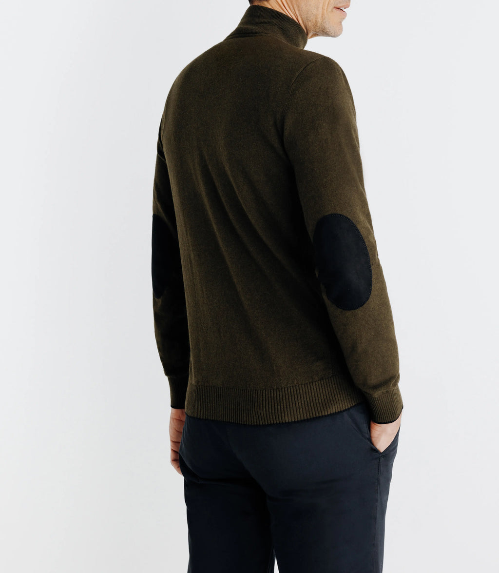 Pull coton/cachemire col zippé kaki - IZAC