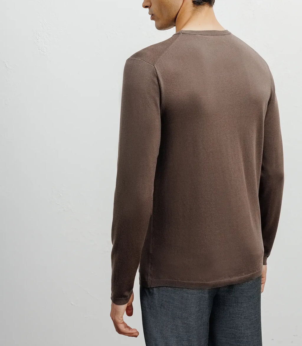 Pull manches longues col rond en maille chatain - IZAC