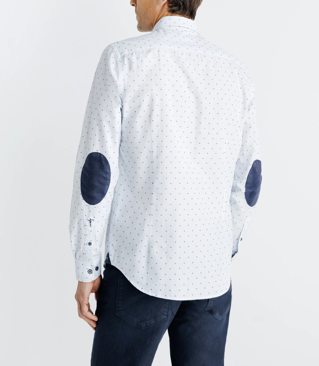 Chemise imprimée à coudières blanche et marine - IZAC