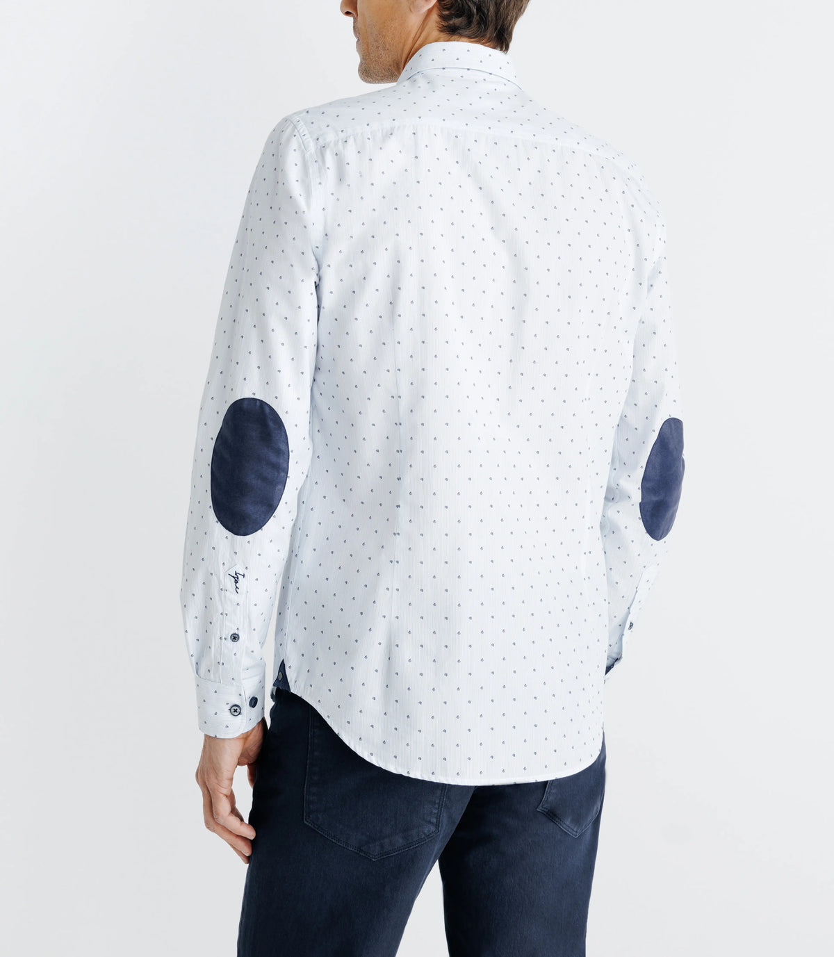 Chemise imprimée à coudières blanche et marine - IZAC