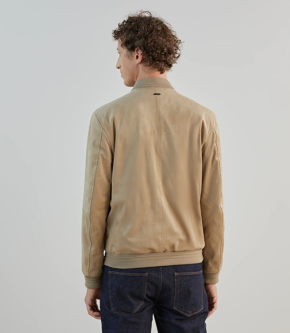 Blouson col teddy en suède beige - IZAC
