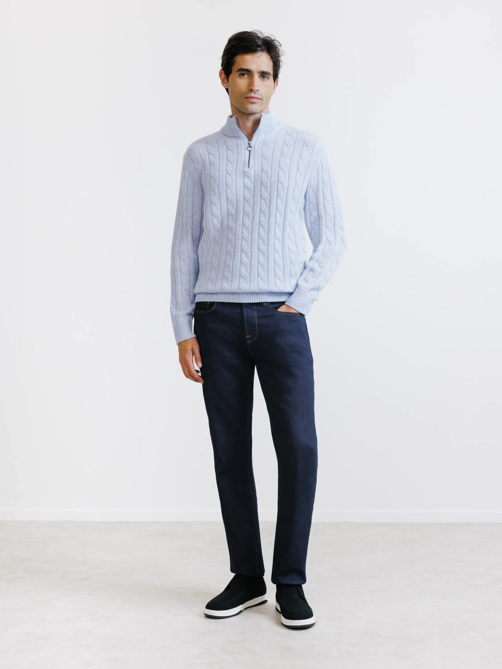 Pull col montant demi-zip bleu ciel - IZAC