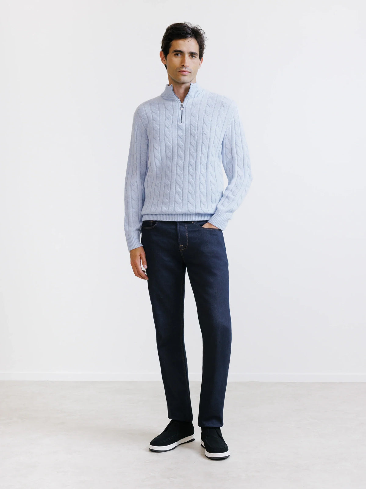 Pull col montant demi-zip bleu ciel - IZAC