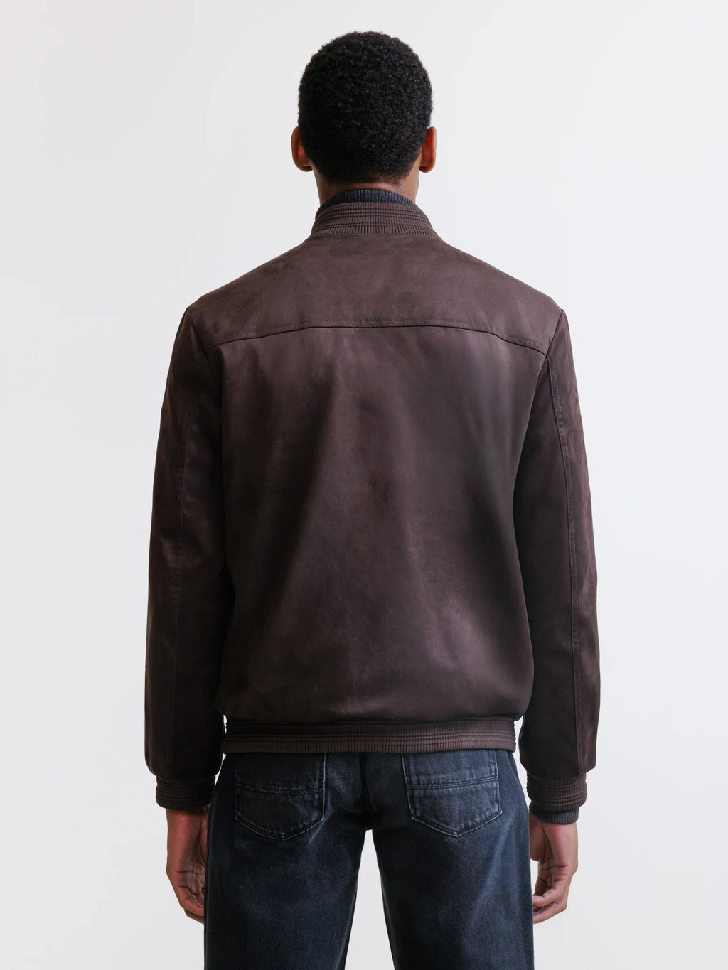 Blouson col montant en suède marron foncé - IZAC