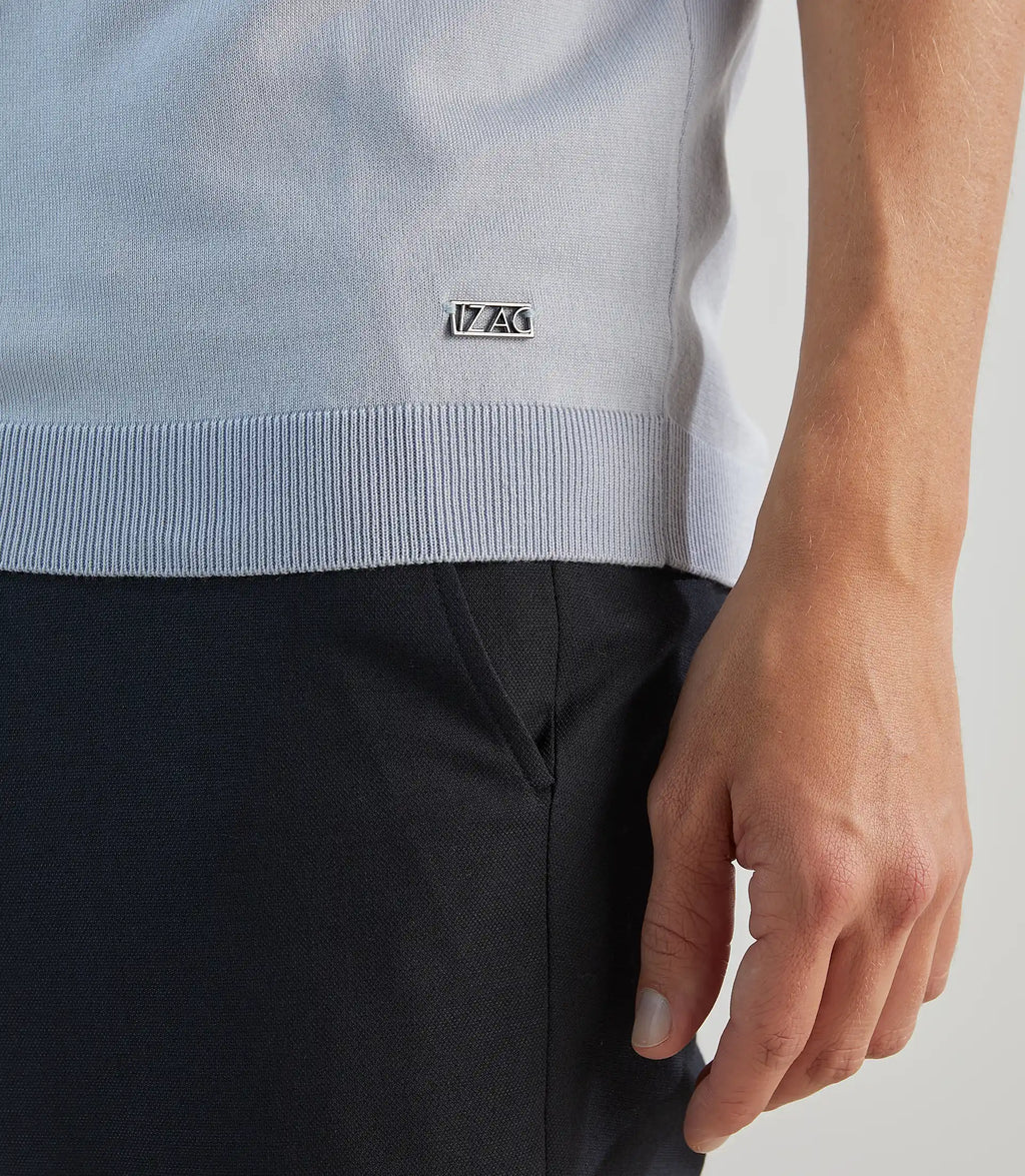 Polo col ouvert en maille bleu ciel - IZAC
