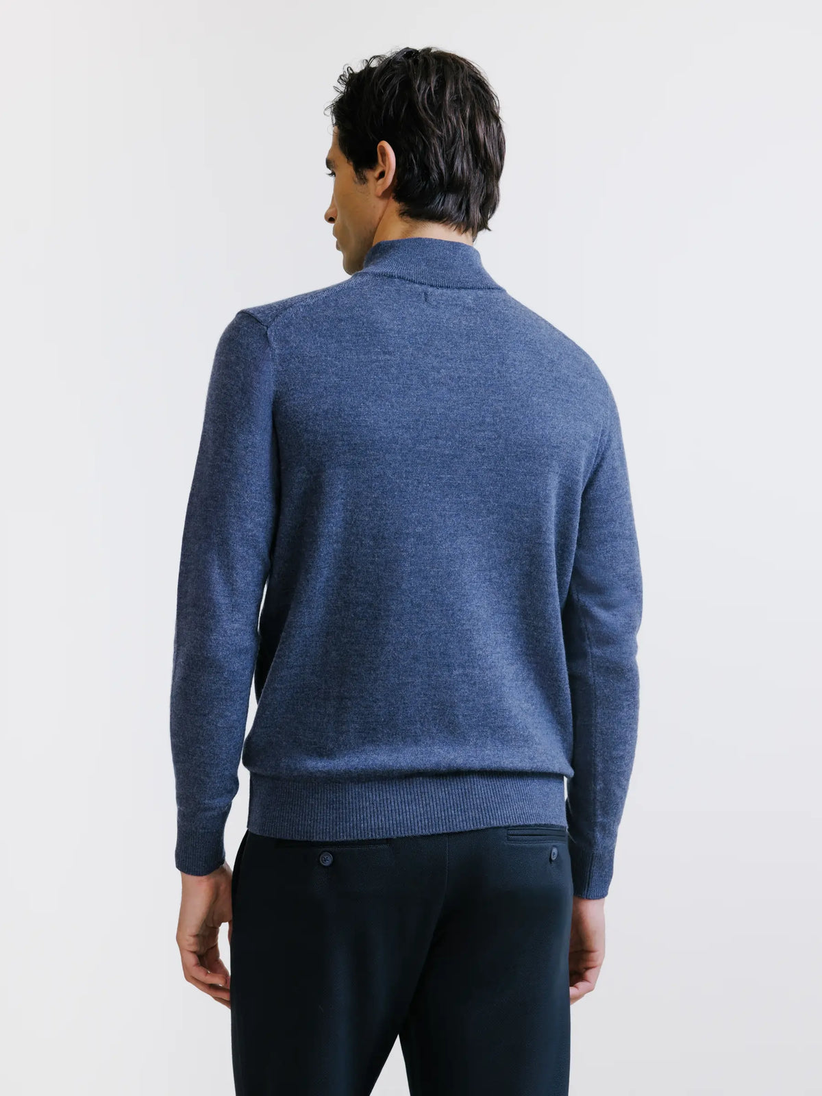 Pull demi-zippé en laine mérinos indigo - IZAC