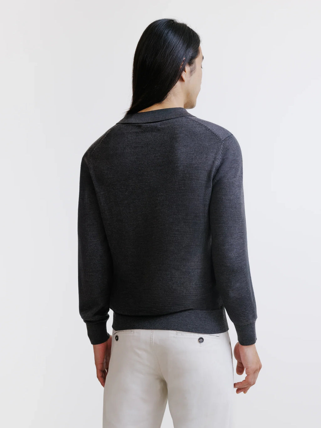 Pull col polo en laine mérinos réglisse - IZAC
