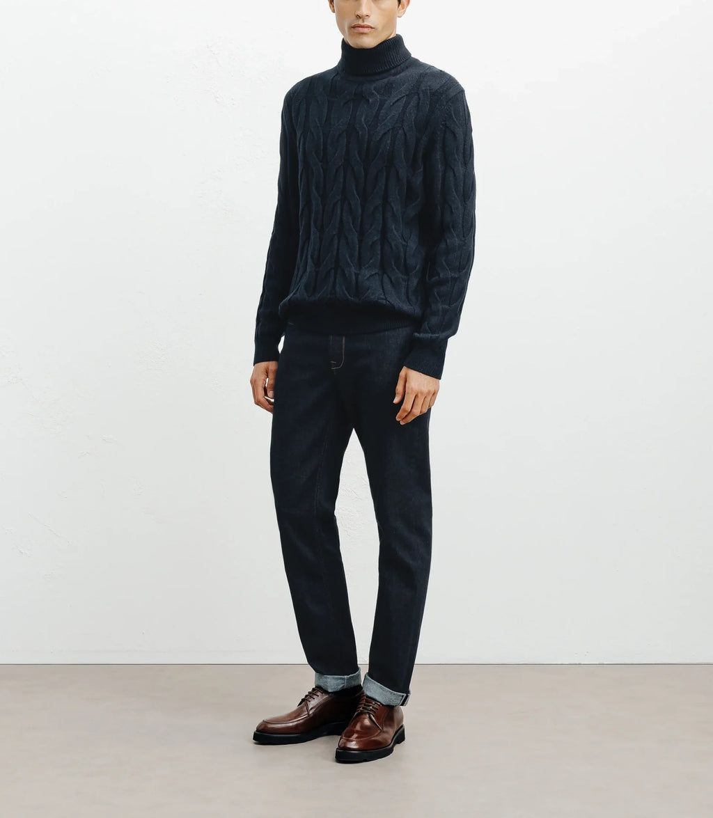 Pull col roulé torsadé marine - IZAC
