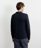 Pull col polo zippé en maille fine marine - IZAC
