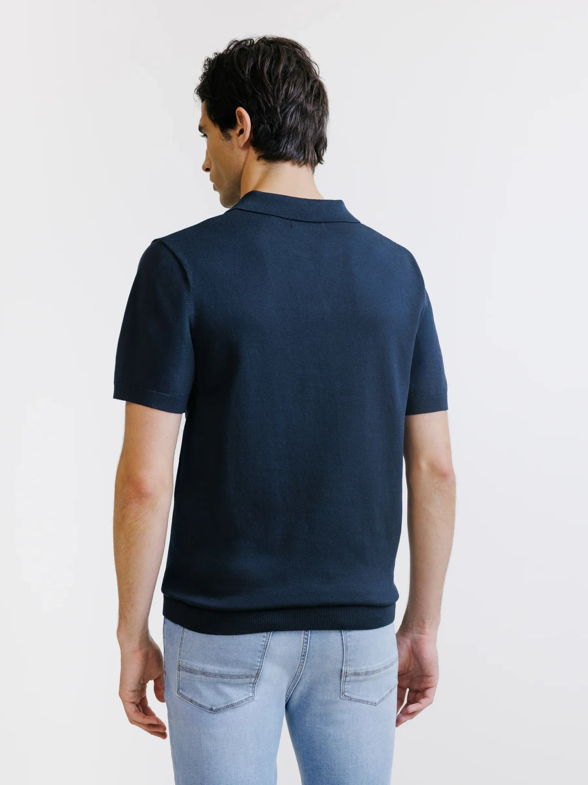 Polo col ouvert en maille marine - IZAC