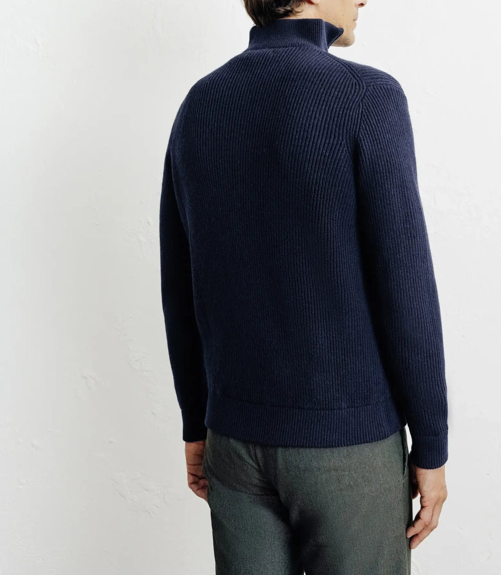 Pull en laine col camionneur marine - IZAC