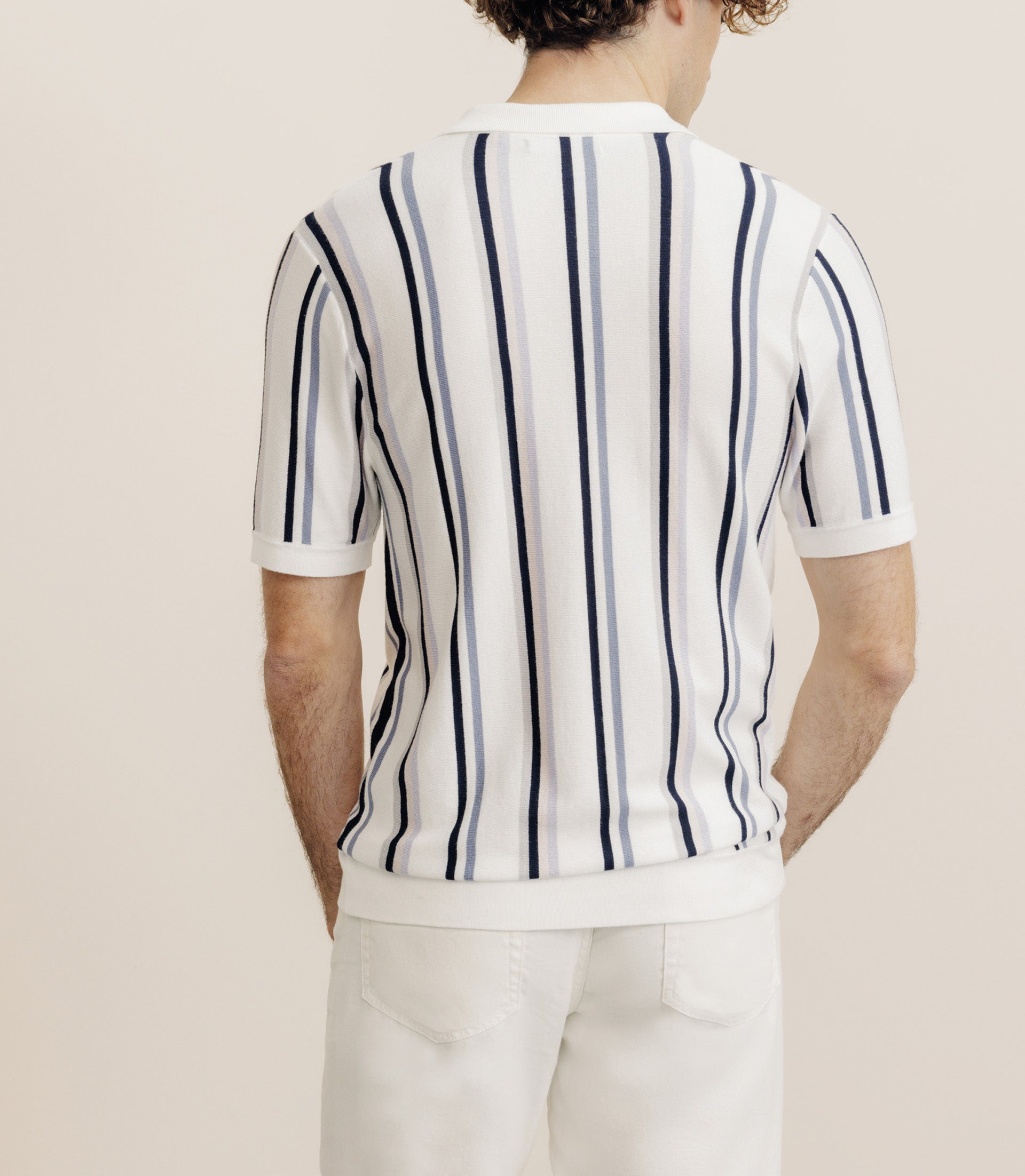 Polo boutonné en maille rayé écru - IZAC