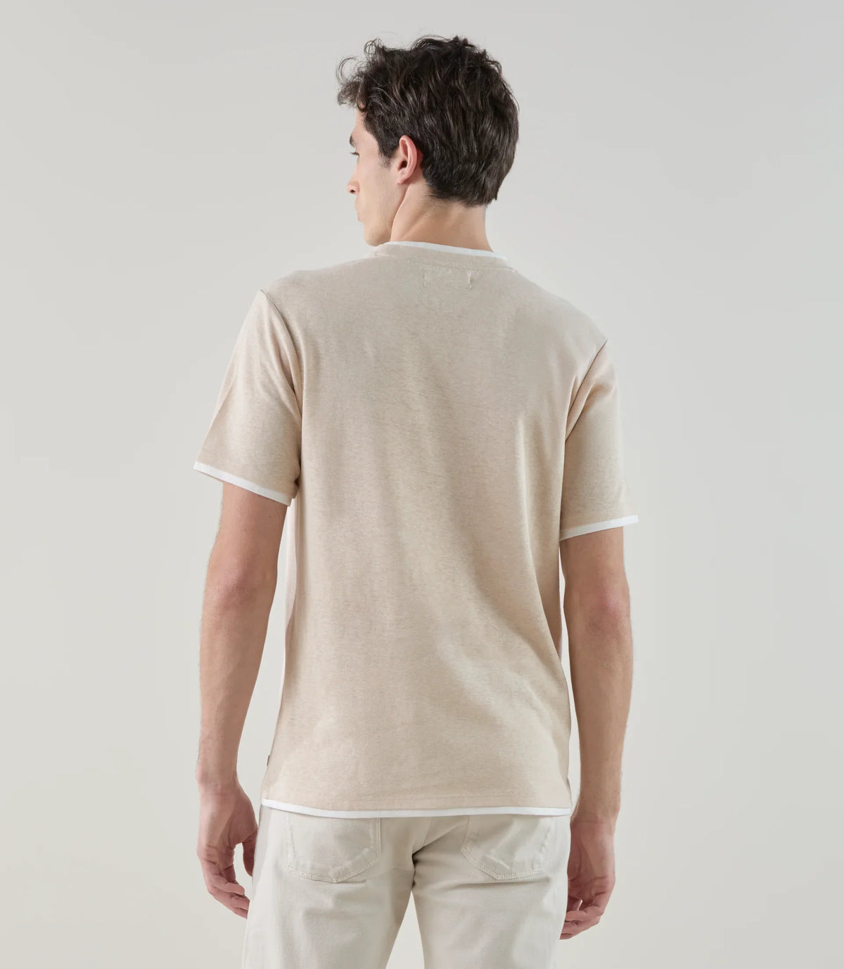 T-shirt à manches courtes double col beige - IZAC