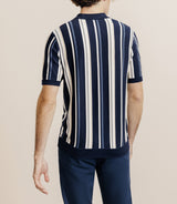 Polo boutonné en maille rayé marine - IZAC