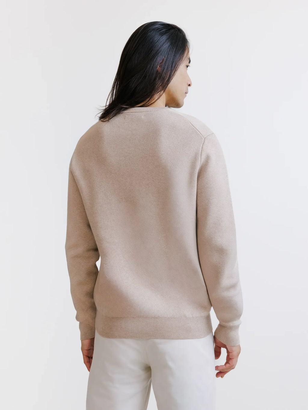 Pull jacquard col rond beige - IZAC