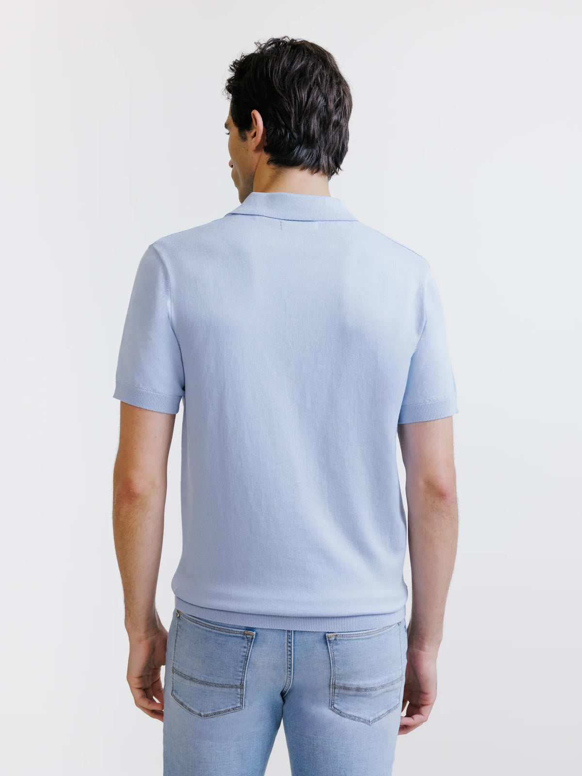 Polo col ouvert en maille bleu ciel - IZAC