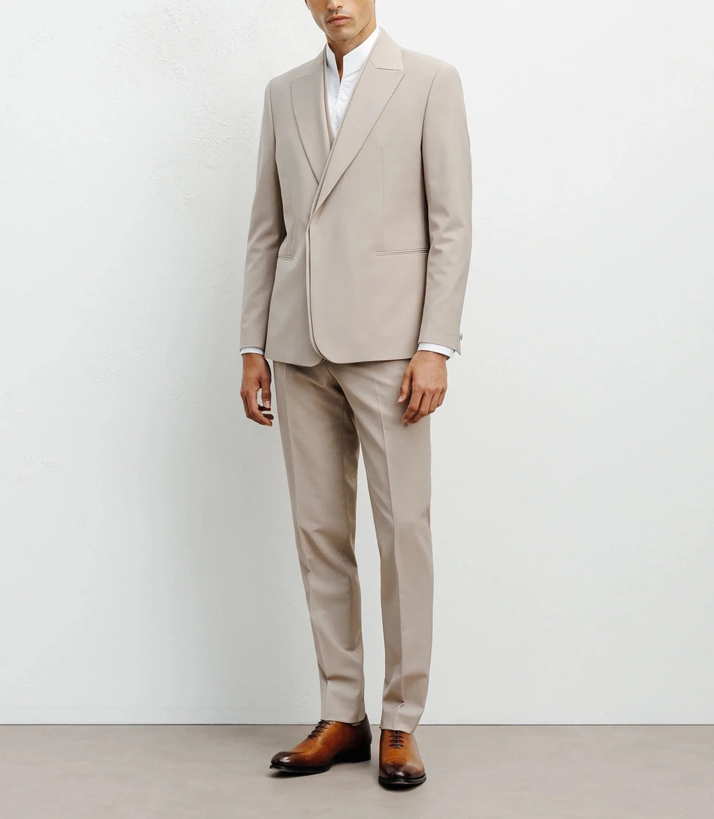 Costume croisé double col beige - IZAC