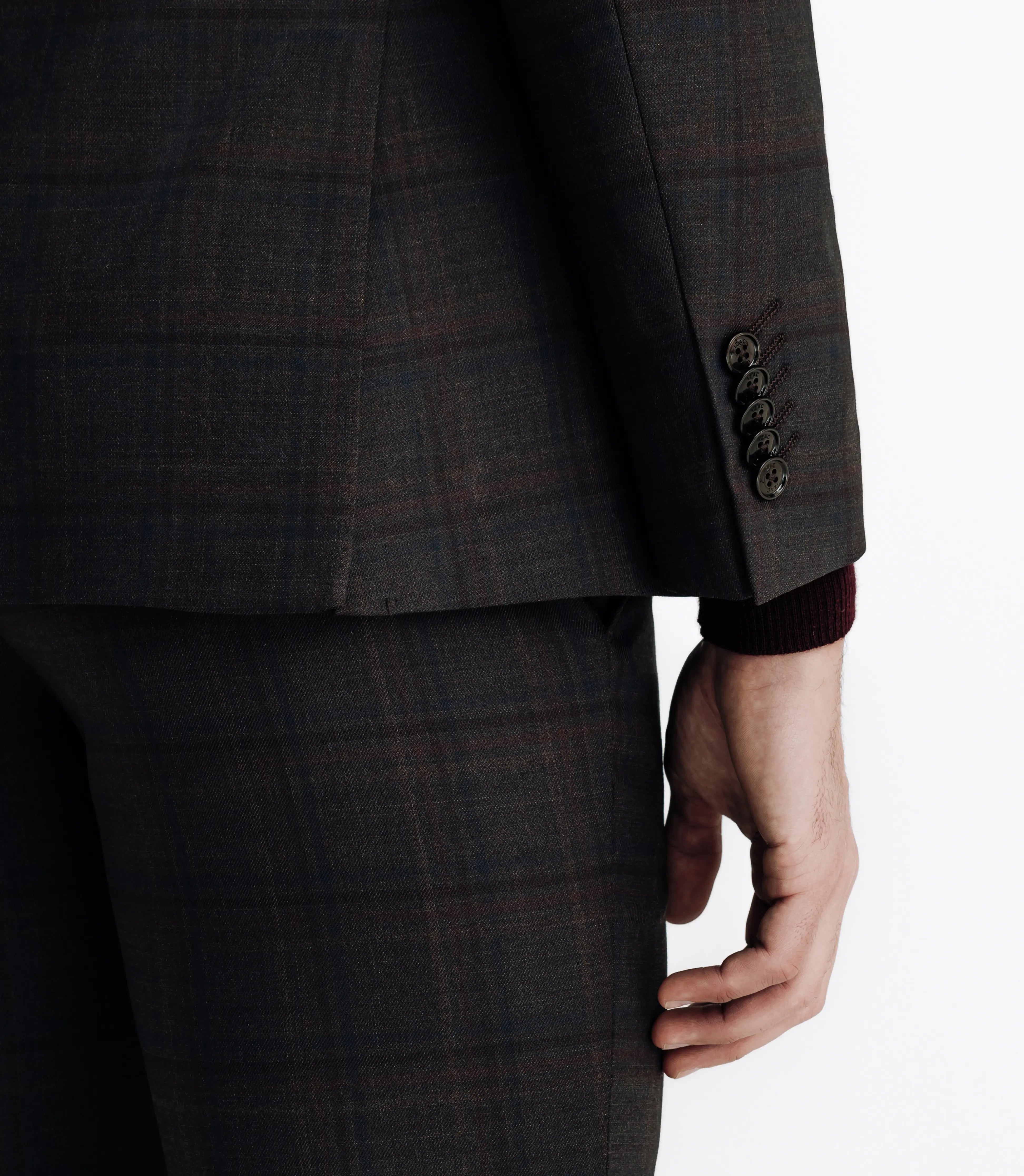 Costume col châle à carreaux marron - IZAC