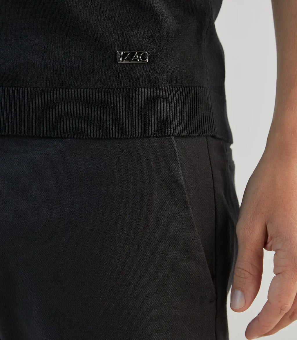 Polo col boutonné en maille noir - IZAC