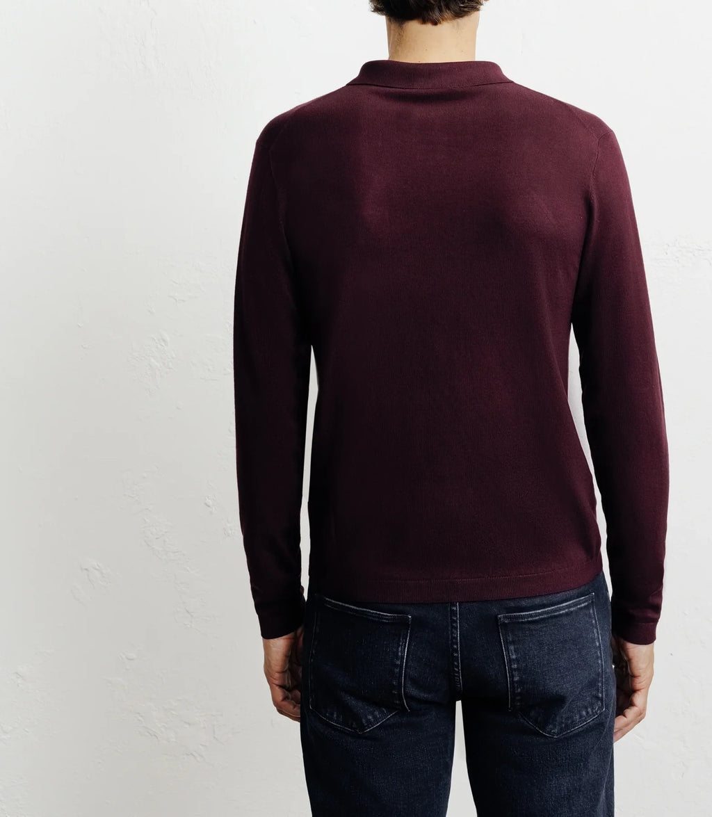 Pull col polo zippé en maille fine bordeaux foncé - IZAC