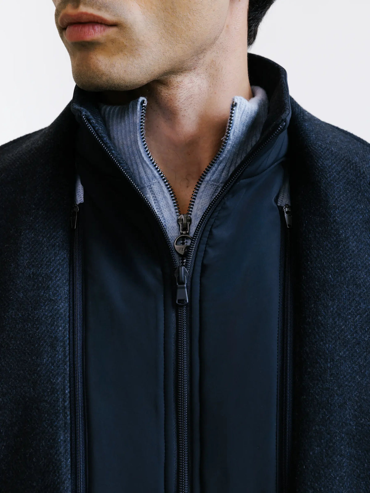 Manteau à parmenture amovible bleu denim - IZAC
