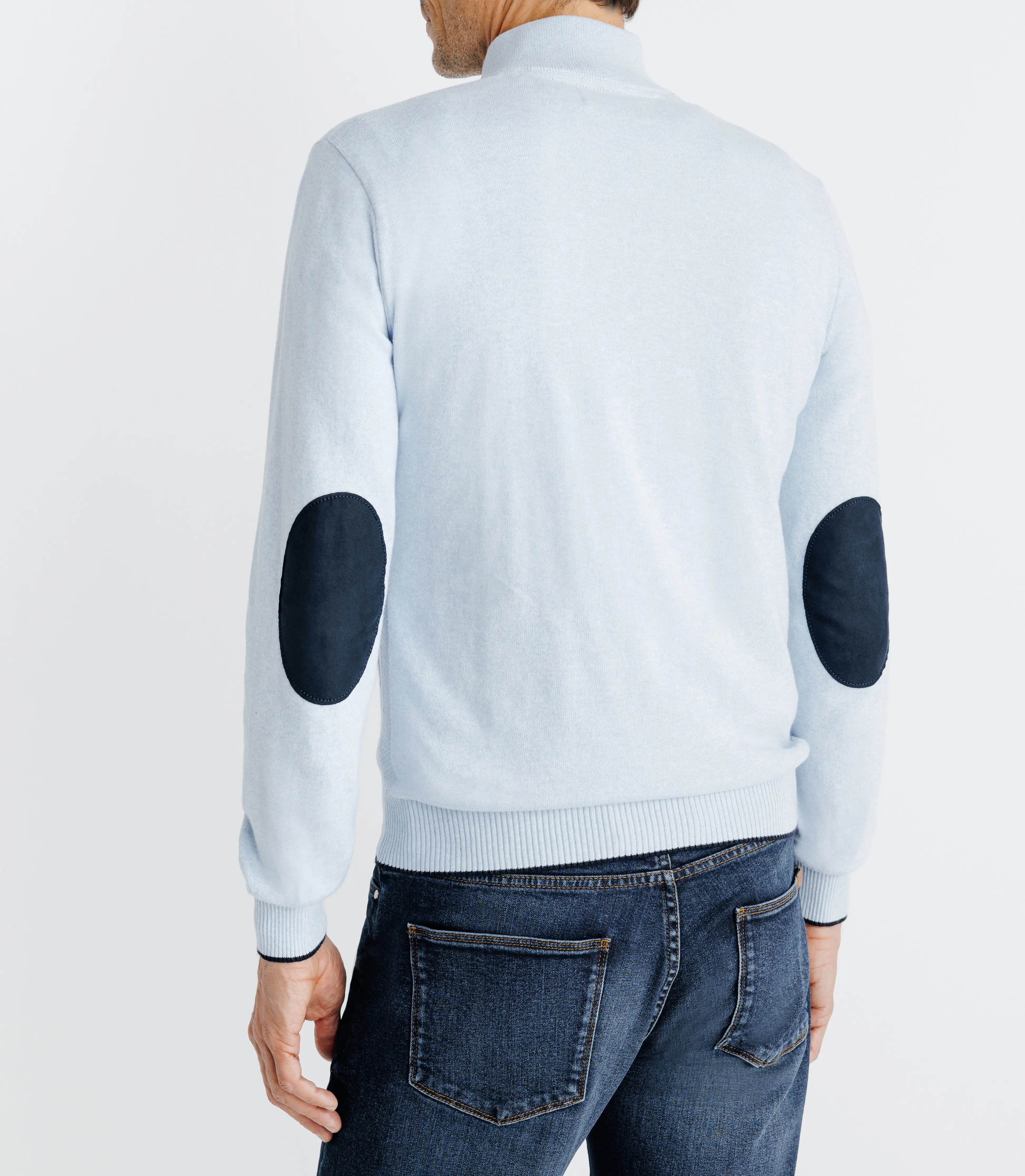 Pull coton/cachemire col zippé bleu ciel - IZAC