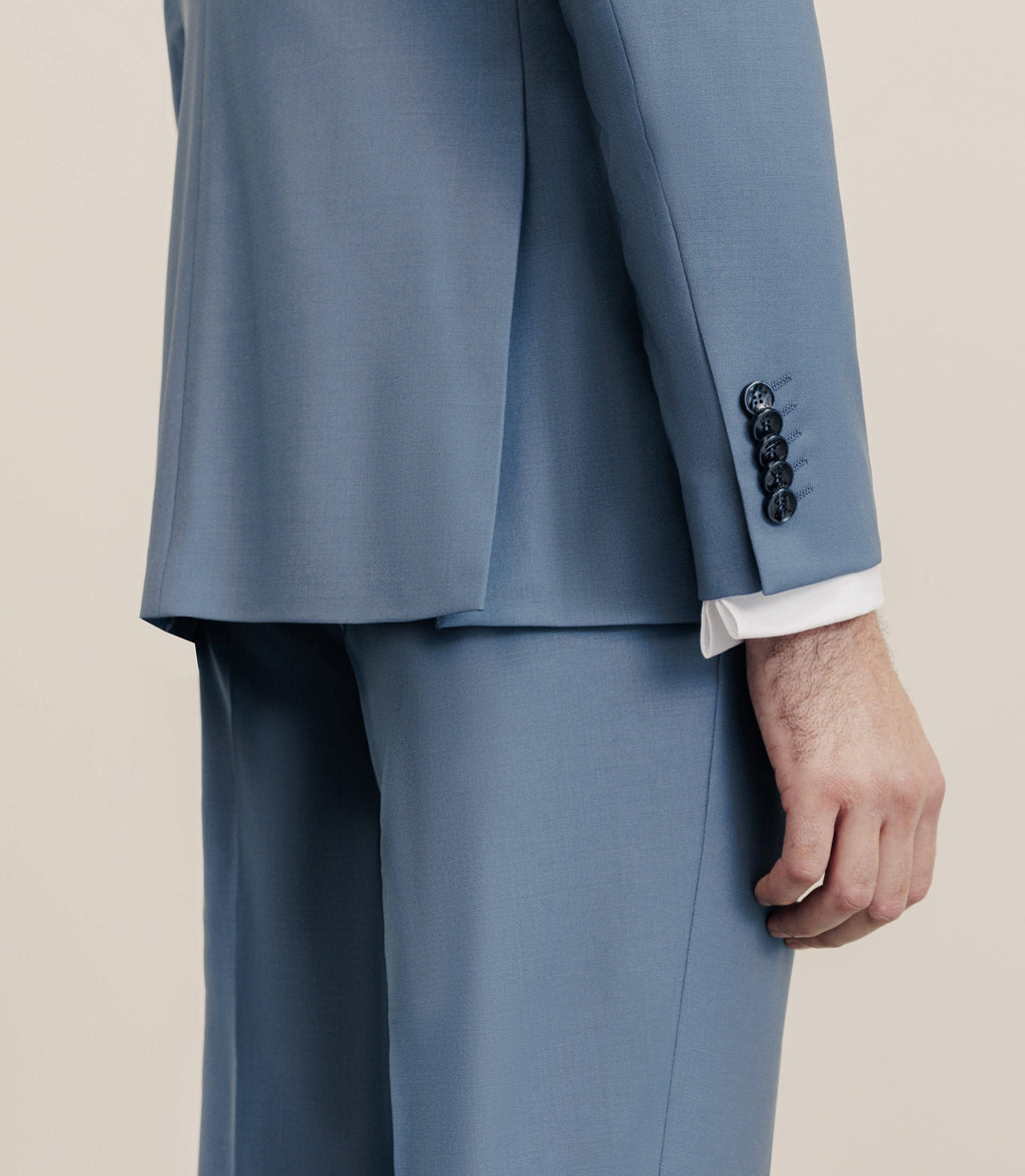 Costume 2 boutons laine majoritaire bleu ciel - IZAC