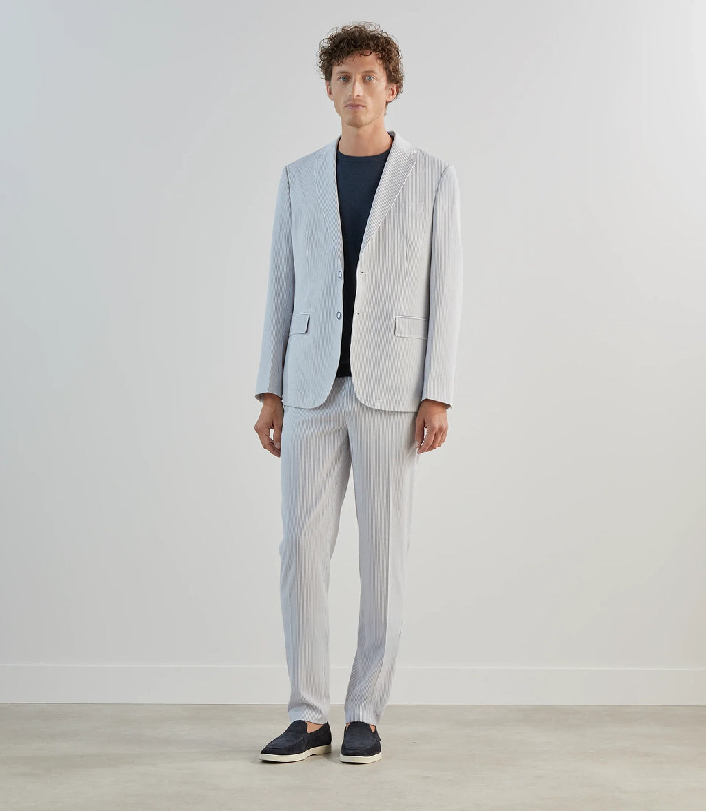 Pantalon ville en seersucker rayé bleu - IZAC