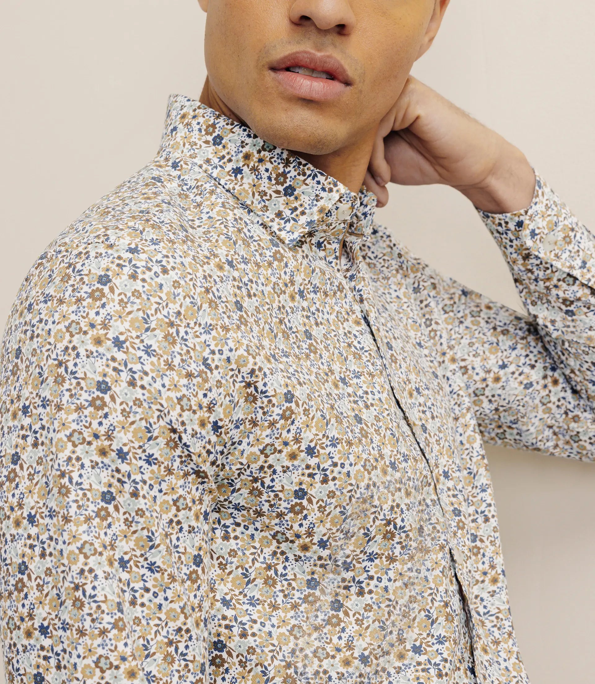 Chemise imprimée à fleurs camel - IZAC