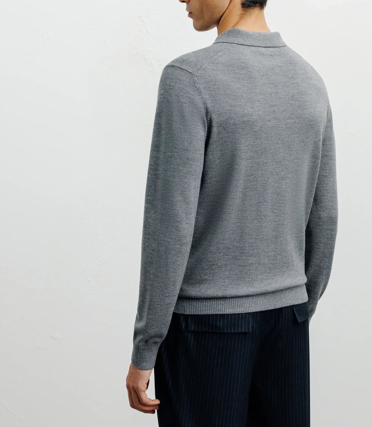 Pull col polo en laine mérinos gris chiné - IZAC