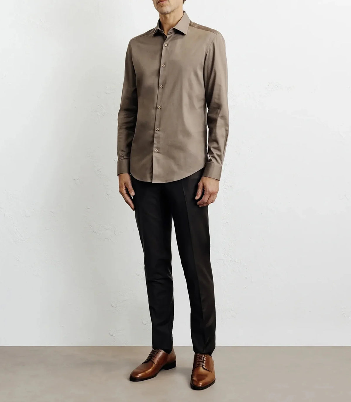 Chemise ville en satin de coton châtain - IZAC