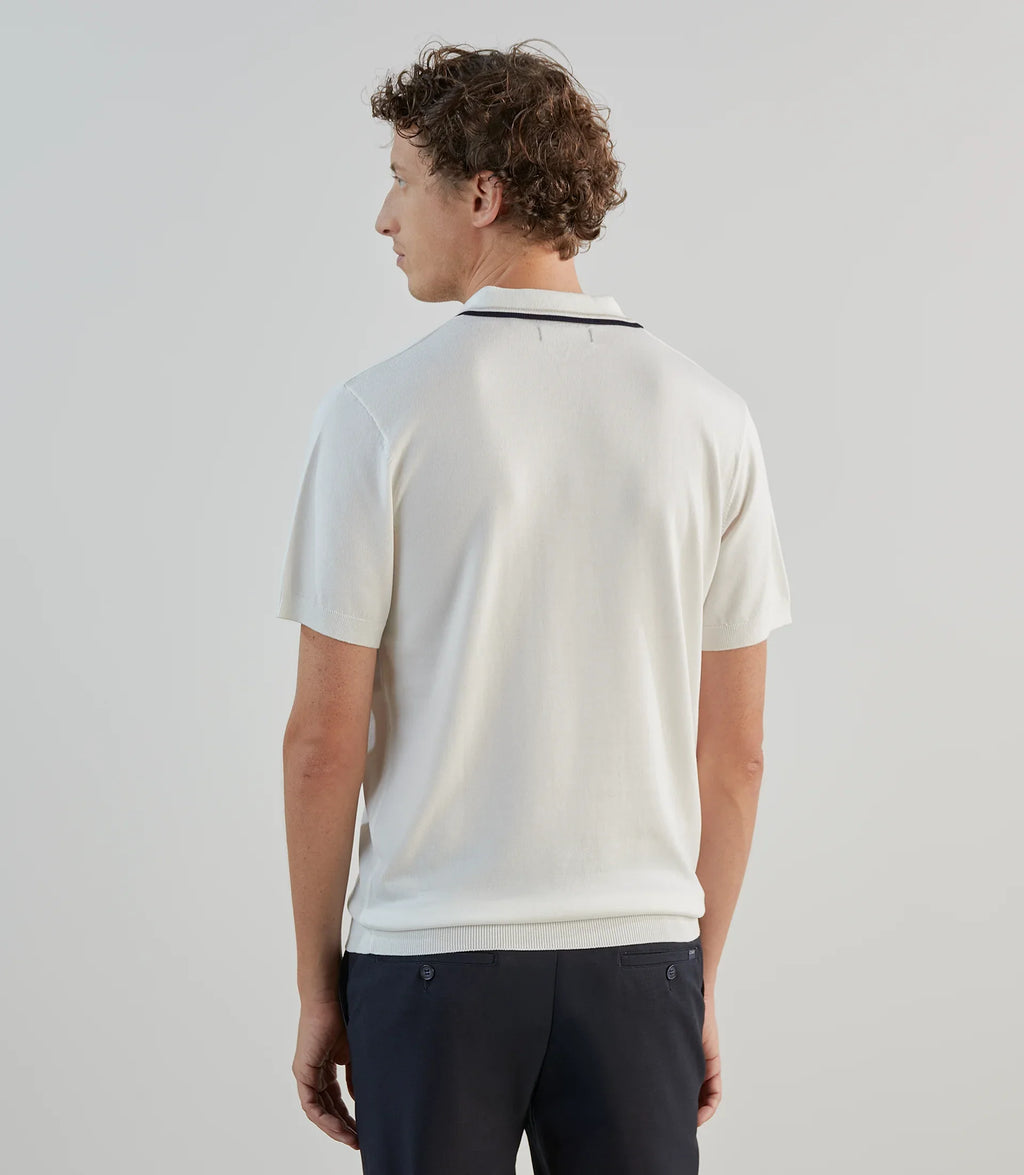 Polo col ouvert en maille écru - IZAC