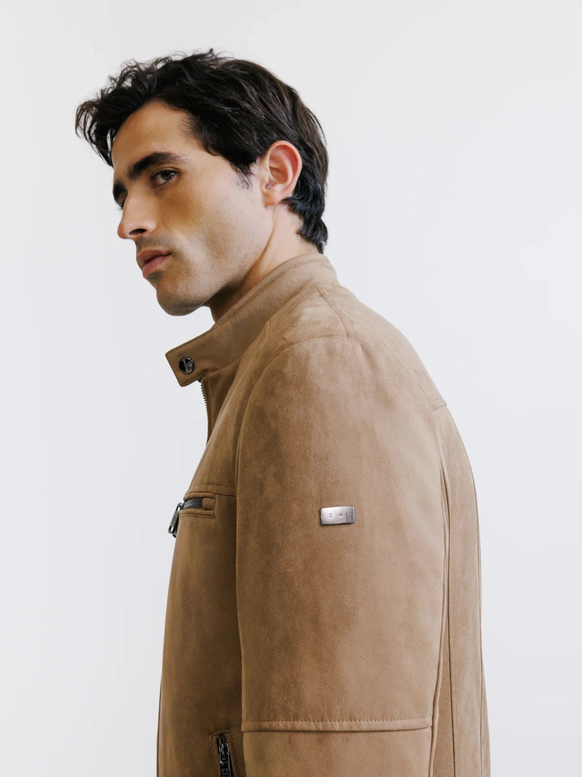 Blouson motard en suède camel - IZAC