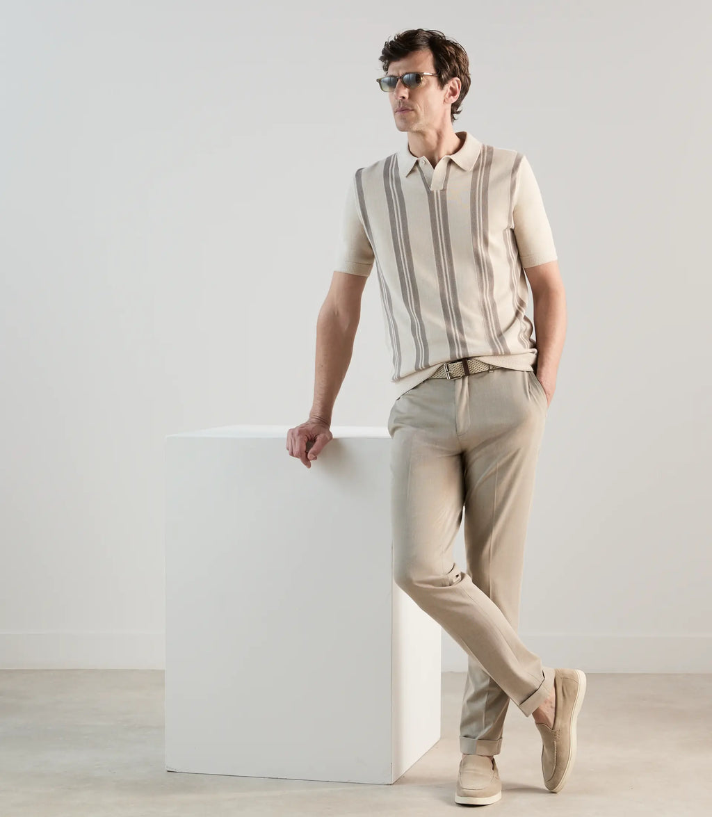 Polo en maille à rayures beige - IZAC