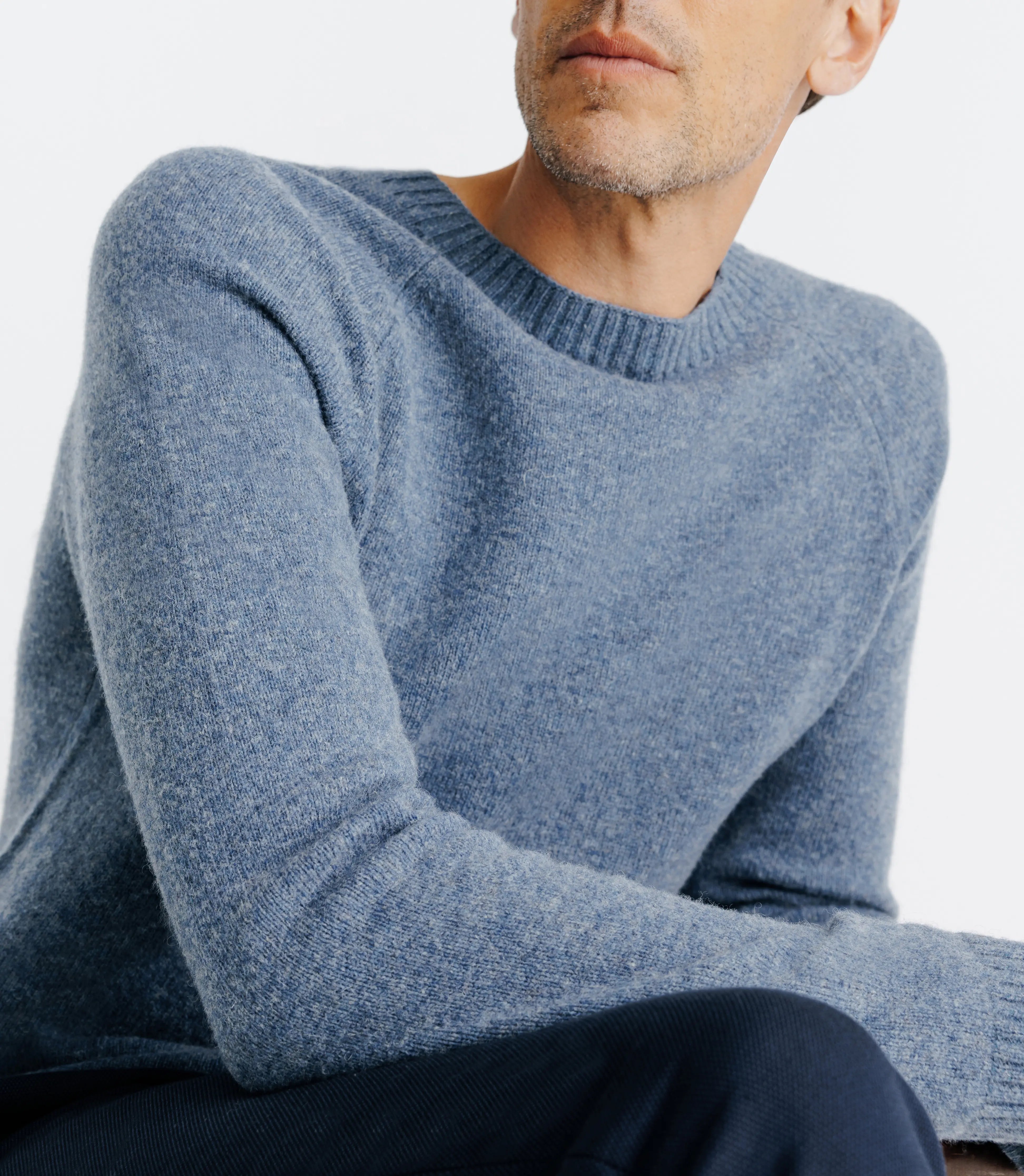 Pull lambswool col rond bleu indigo - IZAC