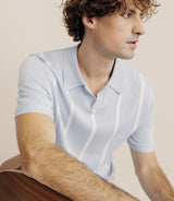 Polo en maille à rayures bleu ciel - IZAC