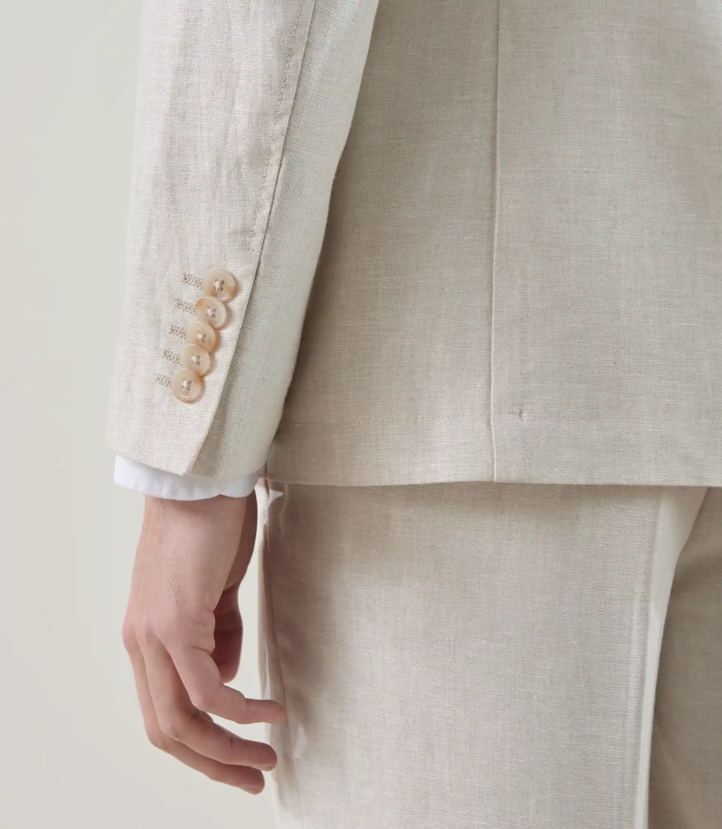 Veste col mao 100% lin beige clair - IZAC