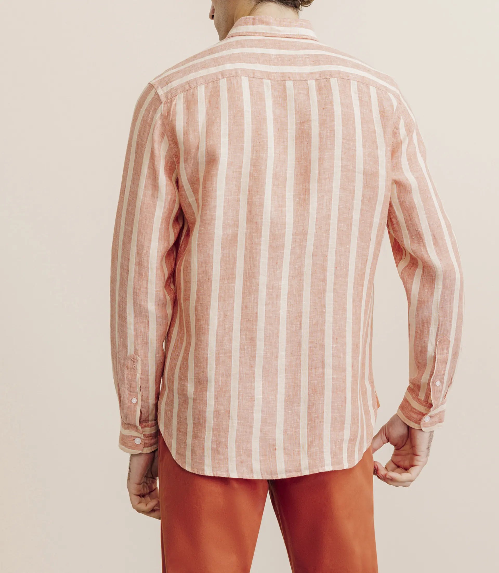 Chemise rayée 100% lin orange - IZAC