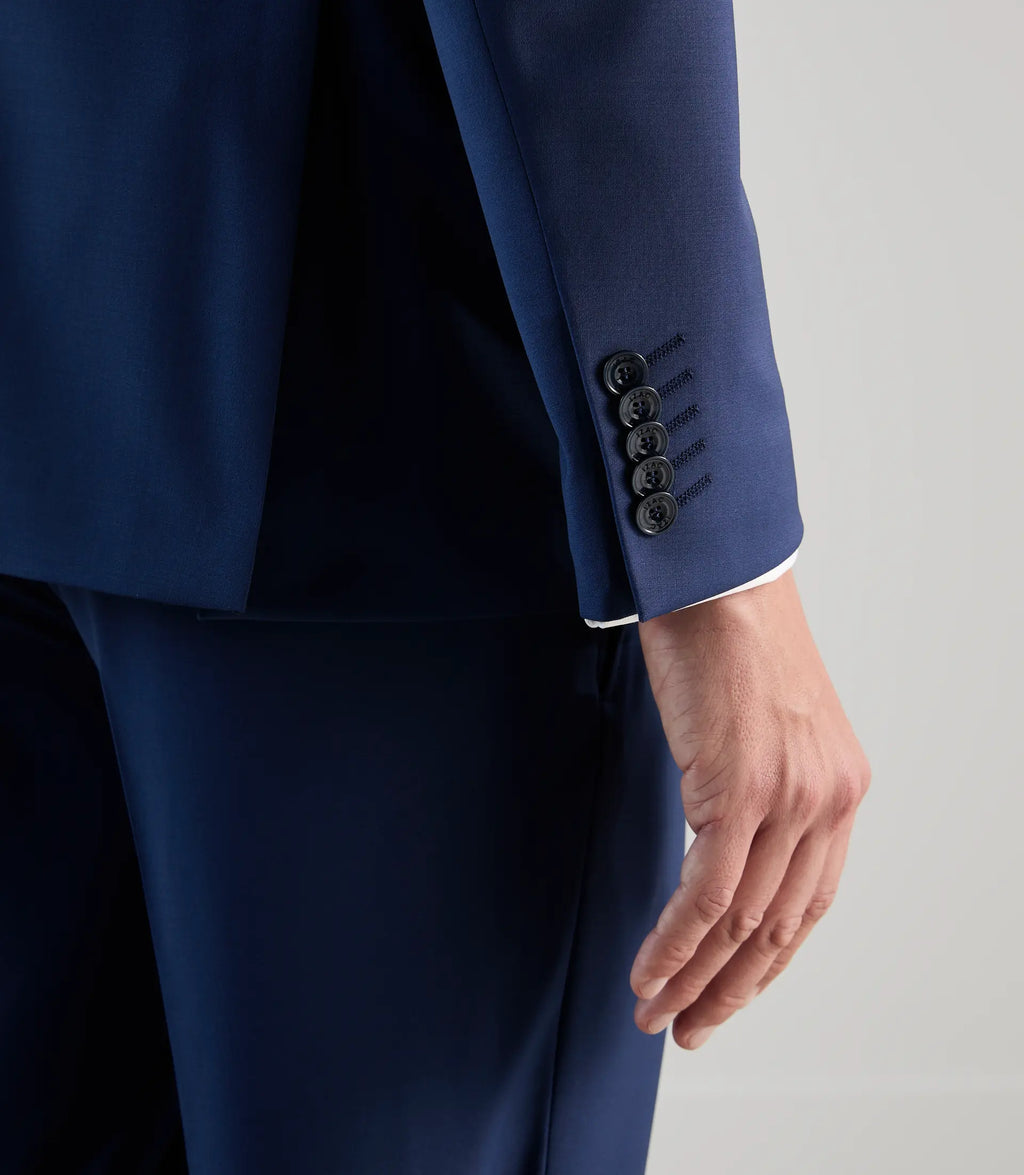 Costume 2 boutons en laine majoritaire bleu - IZAC