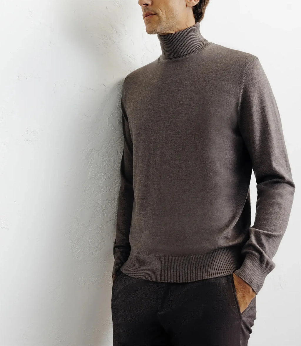 Pull col roulé châtain - IZAC