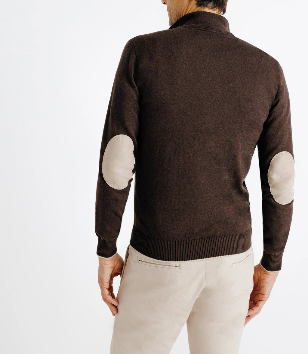 Pull coton/cachemire col zippé chocolat - IZAC