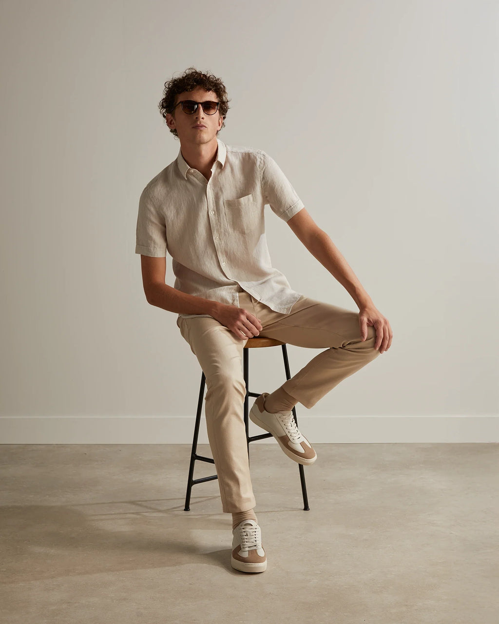 Chemise casual 100% lin beige - IZAC