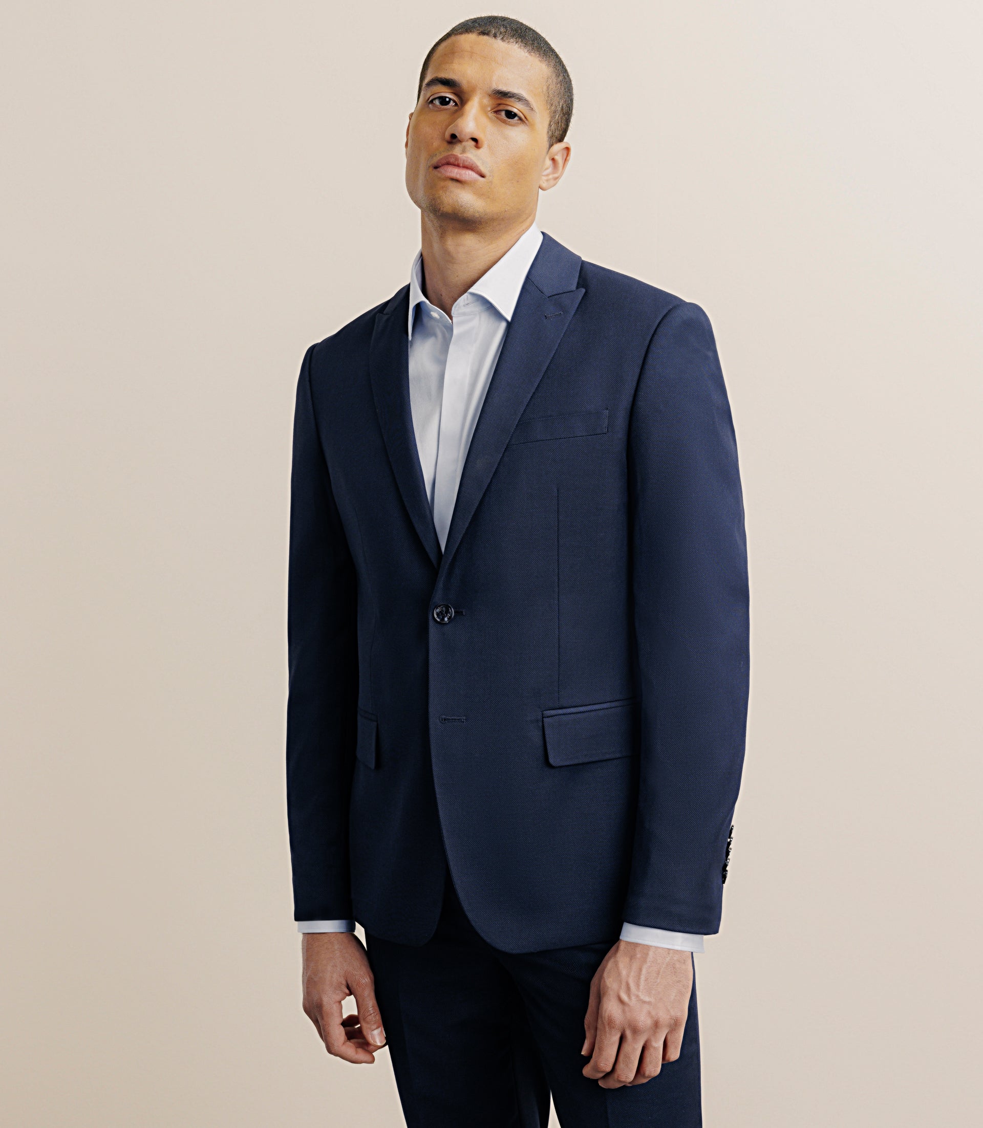 Costume 2 boutons en tissu faux uni marine - IZAC