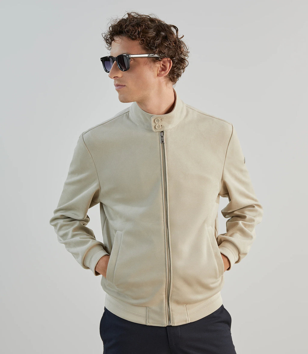 Blouson col montant en suède ecru - IZAC