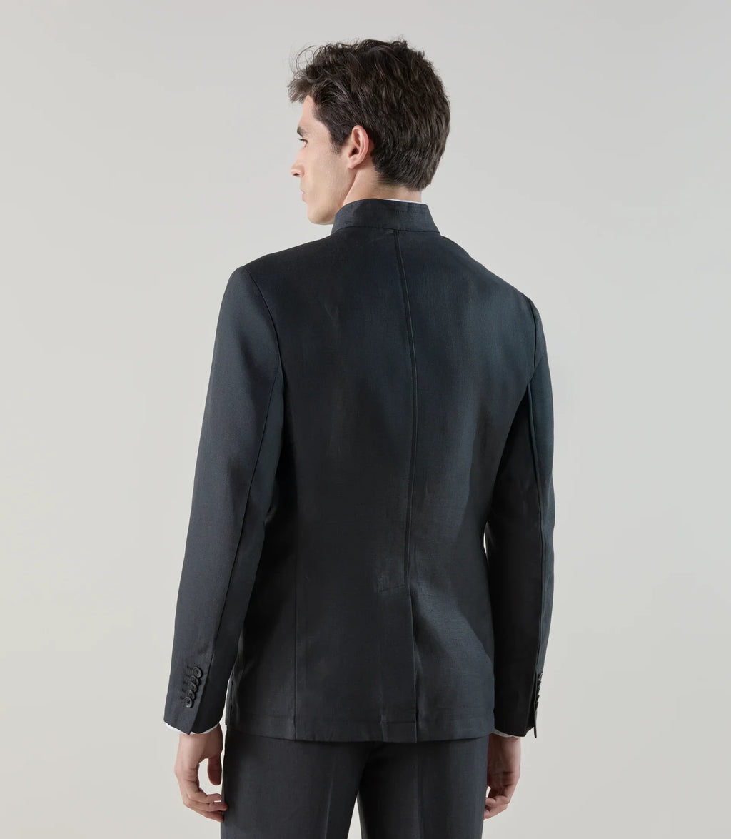 Veste col mao 100% lin noir - IZAC