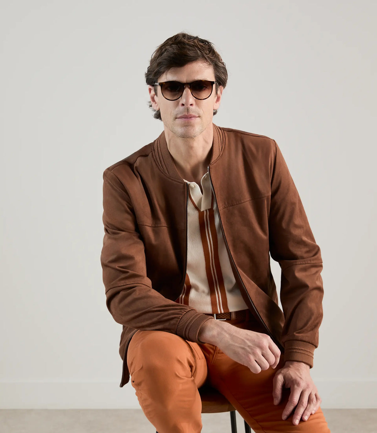Blouson col teddy en suède marron - IZAC
