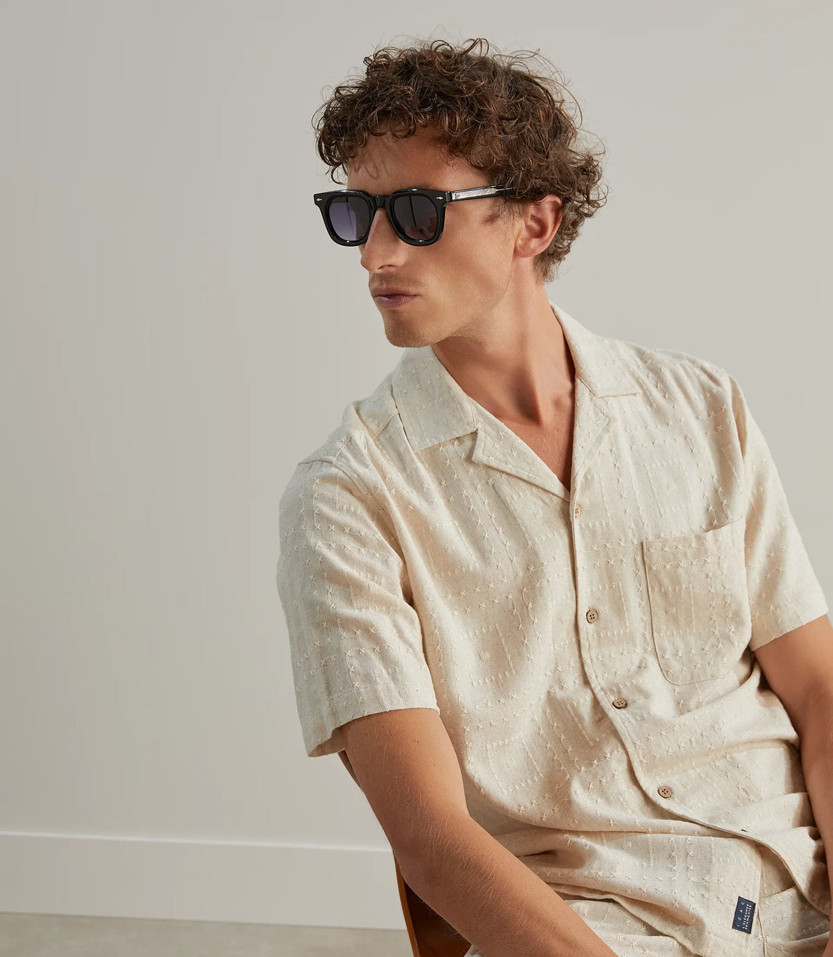 Chemise casual brodée beige - IZAC