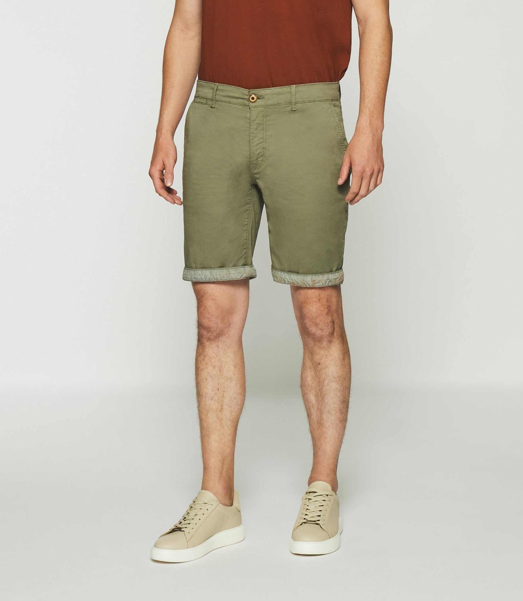 Bermuda en coton stretch kaki clair SLOWLY - IZAC