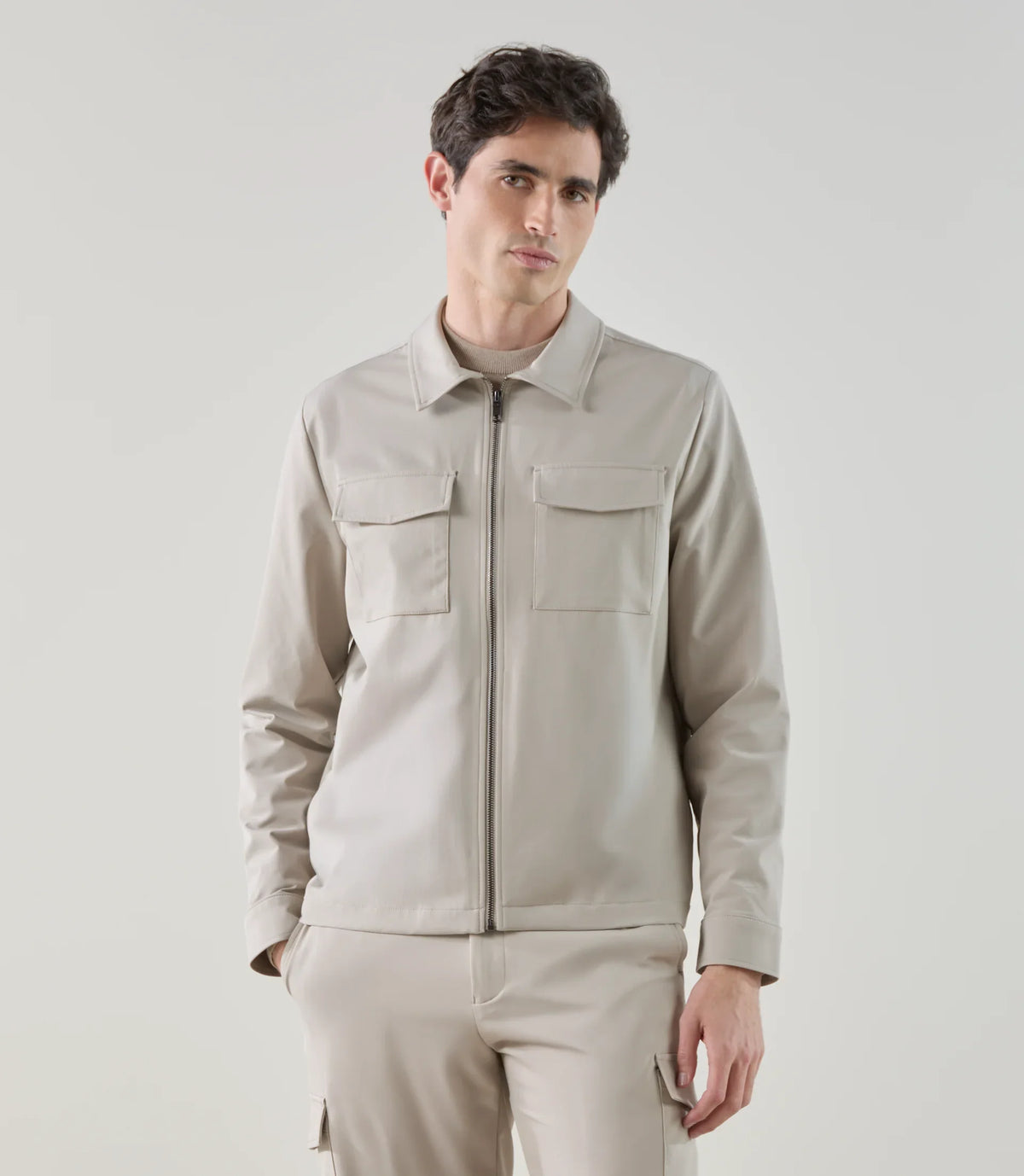 Blouson col chemise tissu technique beige - IZAC