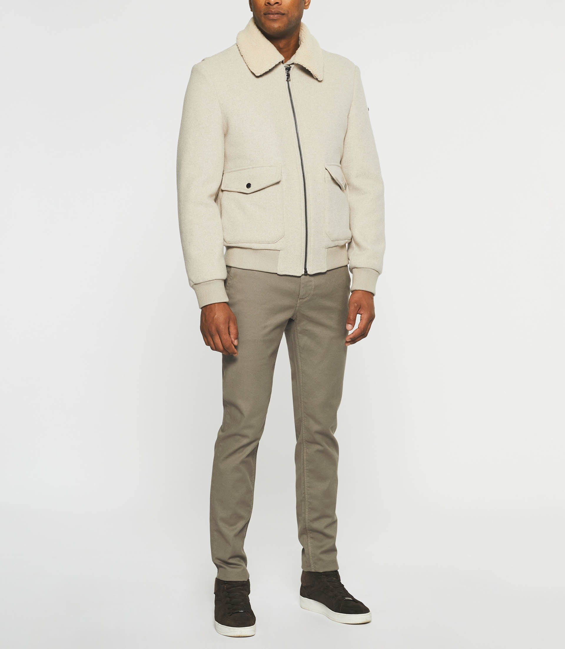 Blouson en laine à col amovible mastic MATHIAS - IZAC